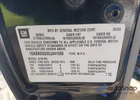 2005 GMC Yukon Denali from USA, damaged, VIN 1GKEK63U35J241509
